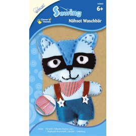 MAMMUT 160003 - Nähset, Tiermotiv, Waschbär, Komplettset mit vorgestanzten Filzstoffen, Füllwatte, Garn, Nadel, Zubehör und Anleitung, Bastelset für Kinder ab 6 Jahre