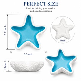 Starfish Jewelry Dish Ceramic Trinket Tray Ocean Themed Ring Holder for Earrings, Necklaces, Beach Bathroom Organizer with Glossy Glaze, Coastal Room Decor Gifts