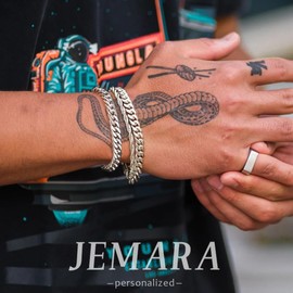 JEMARA JEMARA Mens Silver Bracelet,Stainless Steel Silver Bracelet for Men Silver Chain Bracelet Cuban Link Bracelet for Men 3 Pcs Mens Bracelets Set