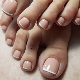 Toe Nails False - 24pcs Short Square Nude Pink False Toenails- Natural Full Cover Acrylic Nailsfalse Toe Nails - Fake Toe Nails French Tip Nail Art Set For Women Girls Home Salon Decorations