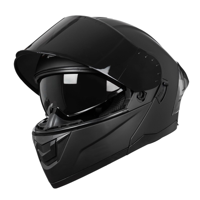 Crown Racing Modular Motorcycle Helmet with Flip-Up Design, Matte Black,