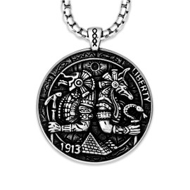 HAQUIL Horus and Anubis Pyramid Medallion Pendant Necklace, Egyptian Gods Jewelry, Gifts for Women and Men