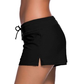 ZDQ Ladies Short Swimming Trunks with Inner Shorts and Elastic Waistband Quick Drying Size 8-20, 01 black
