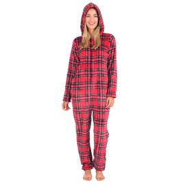 Body Candy Women's Plush Adult Animal Hood Onesie Pajama (Tartan Plaid, Medium)