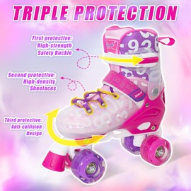 MammyGol Kids Roller Skates for Girls Boys with Transparent Durable Shell, Dual-Color Illuminated Wheels | Adjustable Size for Growing Feet for Children