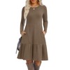 Zeagoo Womens Long Sleeve Knit Dress Brown Round Neck Rib