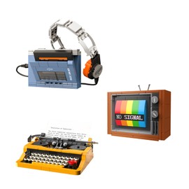 ELAICREE Typewriter Walkman Television Building Toys, Collectible Vintage Display Model Office Room Decor, 660 Pieces Model for Adults Girls Boys Kid Toys Gift (Vintage Three-Piece Set)