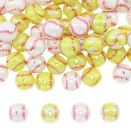 50 Pieces 16mm Acrylic Round Beads for Beadable Pen Chunky Loose Beads Valentine's Day Beads for Necklace Bracelet Jewelry Making (Softball Beads)