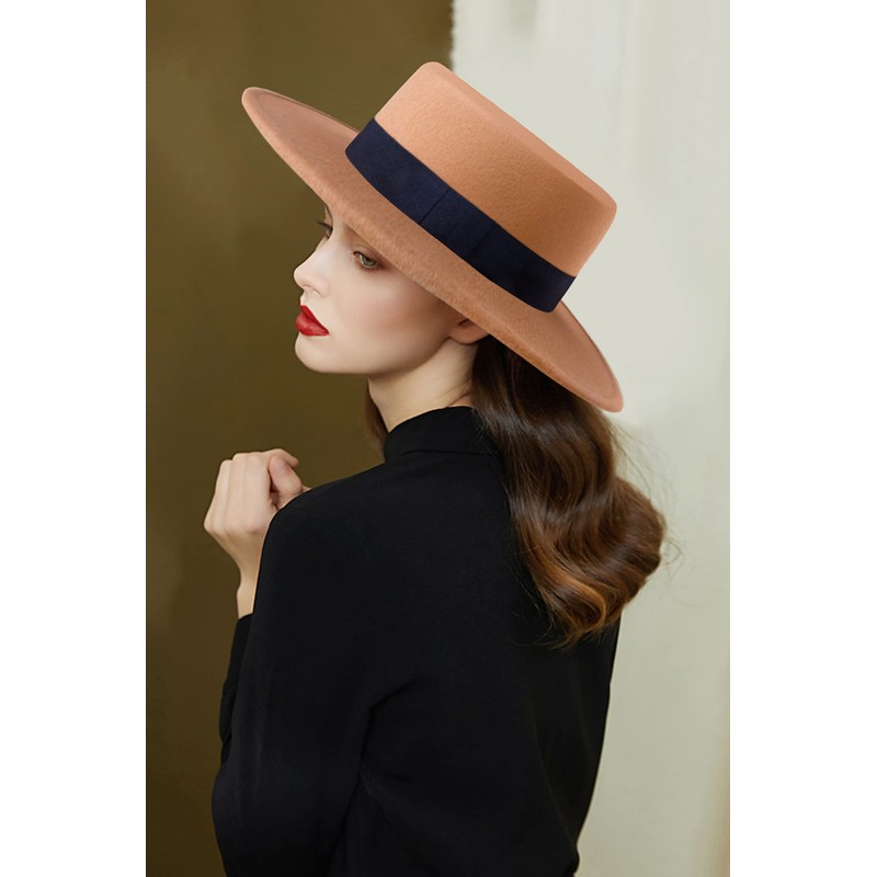 BABEYOND Sombrero de ala ancha Fedora con parte superior plana