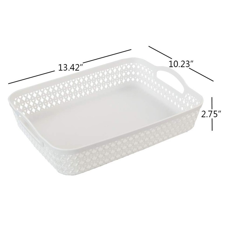 6 Packs Large Plastic Storage Tray Baskets with Handles for