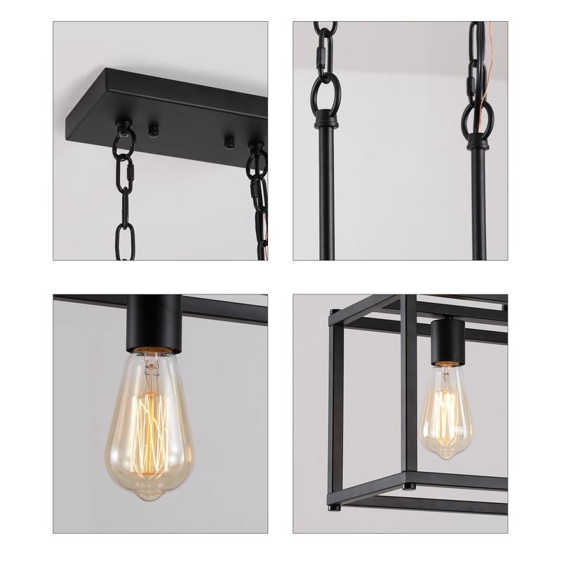 AMZASA Black Rectangle Island Lighting Rectangular Modern Industrial Chandelier 4