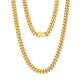 KRKC&CO 8/10/12/14mm Mens Cuban Link Chain,18k Gold Miami Cuban Chain, 4-Side Cut,Hip Hop Jewelry, Anti-Allergies Necklace,Durable and Anti-Tarnish Urban Street-wear, Never Fading, Everlasting Shine