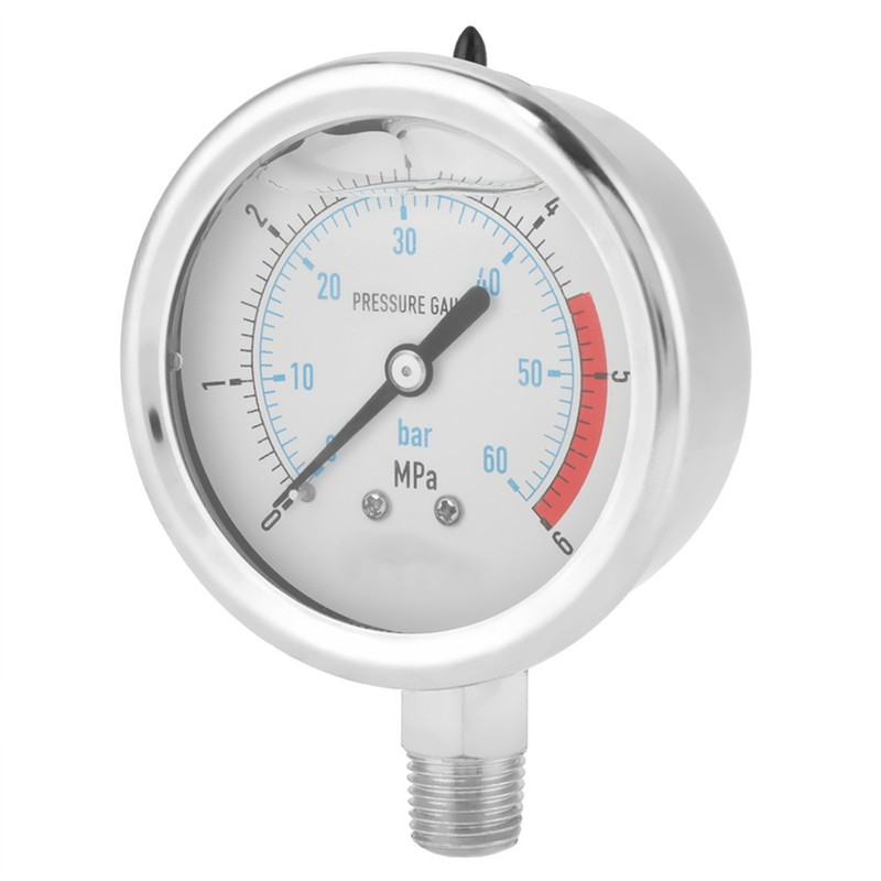 0-60Bar 0-6Mpa 1/4" NPT 60mm Dial Air Hydraulic Water Pressure