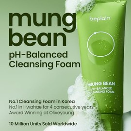 beplain Mung Bean pH-Balanced Cleansing Foam | Daily Hydrating Vegan Cleanser for Sensitive Skin | Non-Stripping Deep Pore Cleanser | Korean Skincare 