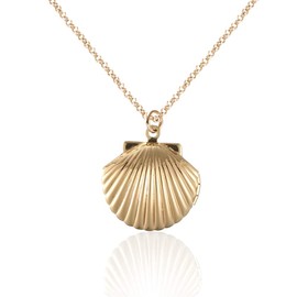 COLORFUL BLING 3D Shell Necklace Beach Mermaid Photo Locket Adjustable Long Chain Choker For Women-Gold