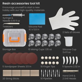 ARTEZA Resin Accessories, 69 Epoxy Tools Including Mixing Cups, Stir Sticks, Pipettes, Hand Drill, Spoons & Tweezers for Crafts
