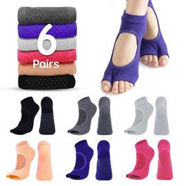 ZCOINS 6 Pairs Toeless Yoga Pilates Grips Socks for Women, Non Slip Sticky Pilates Socks with Grips, Yoga Accessories for Women for Barre Ballet Workout Barefoot Dance Gym
