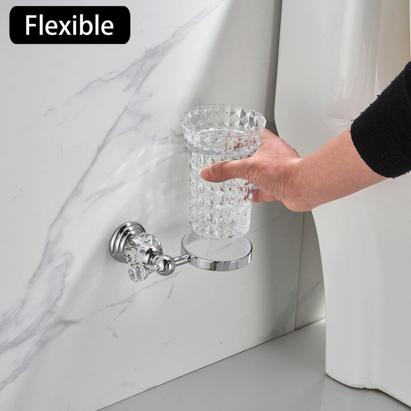 WOLIBEER Crystal Toilet Brush Holder, Chrome Toilet Cup Set with