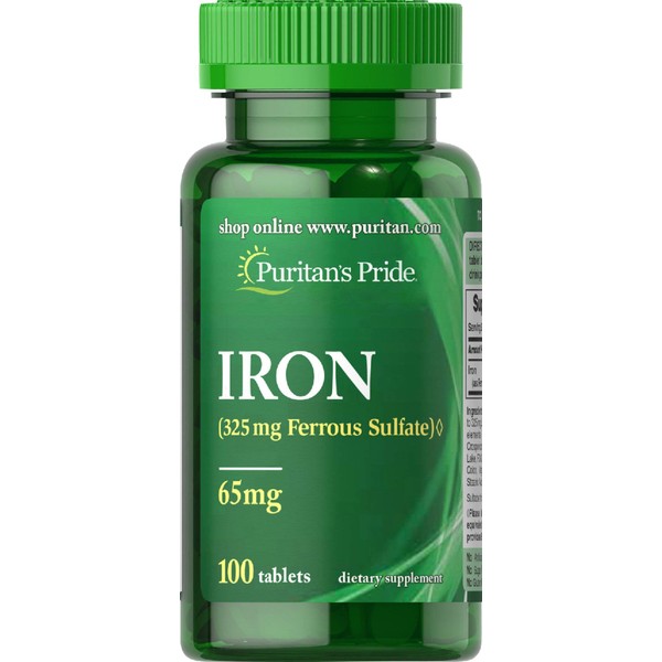 Puritans Pride Iron Ferrous Sulfate 65 Mg Tablets, 100 Count