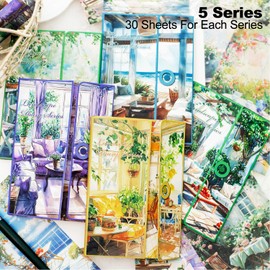 AuriicLeaf Landscape Diary Scrapbook Paper Set, 150 PCS Vintage Nature Ephemera Pack for Junk Journaling, Scrapbooking, Crafting, DIY Projects, Diaries, and Art Supplies
