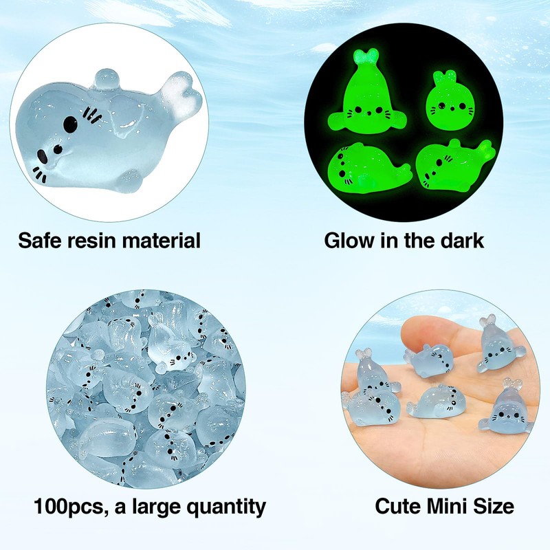 BICHENHWAI 100Pcs Glow in The Dark Mini Seal Figurines Cute