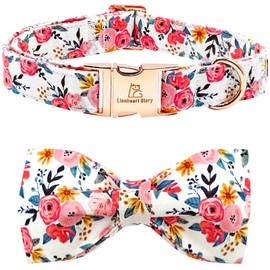 Lionheart glory Dog Collar Bow Collar Floral Dog Collar with Bow Tie Spring Summer Cute Collar Dog Boy or Girl Dog Collars Soft Durable Adjustable Dog Collars for Small Dogs