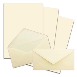 FarbenFroh by Gustav Neuser 25 x A4 Writing Paper Sets with DIN Long Envelopes, Wet Seal, Cream Vanilla, Matte Writing Paper with Envelopes