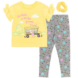 CoComelon JJ Toddler Girls 3 Piece Outfit Set: T-Shirt Legging Scrunchy Yellow/Gray 5T
