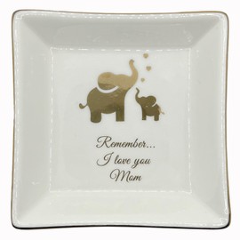 VANSUN Remember I Love You Mom Ceramic Jewelry Dish with Gold-Plated Elephant, Mothers Day Gifts, Small Ring Dish, Jewelry Plate, Trinket Tray - Ideal Mother's Day Gift for Mom