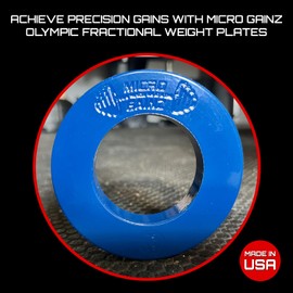 Micro Gainz Multi-Color Calibrated Fractional Weight Plates Set of 2 Pieces, Choose Set (.25LB-1LB), Designed for Olympic Barbell Weights for Strength Training, Made in USA (Blue .75 lb)