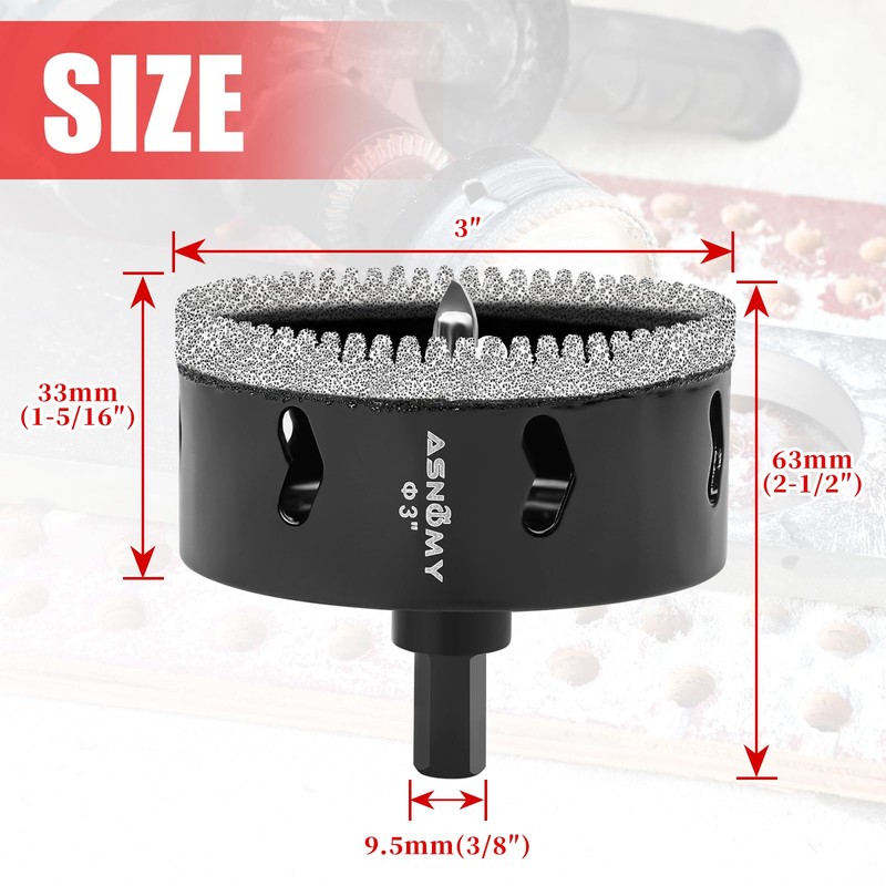 3 Inch Diamond Hole Saw with Pilot Drill Bit, 3"
