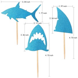 ALISSAR 24 unidades de adornos para cupcakes, diseño de tiburón con purpurina, decoración para cupcakes, artículos de fiesta temáticos de tiburón, decoraciones para niños, baby shower, regalo de cumpleaños.