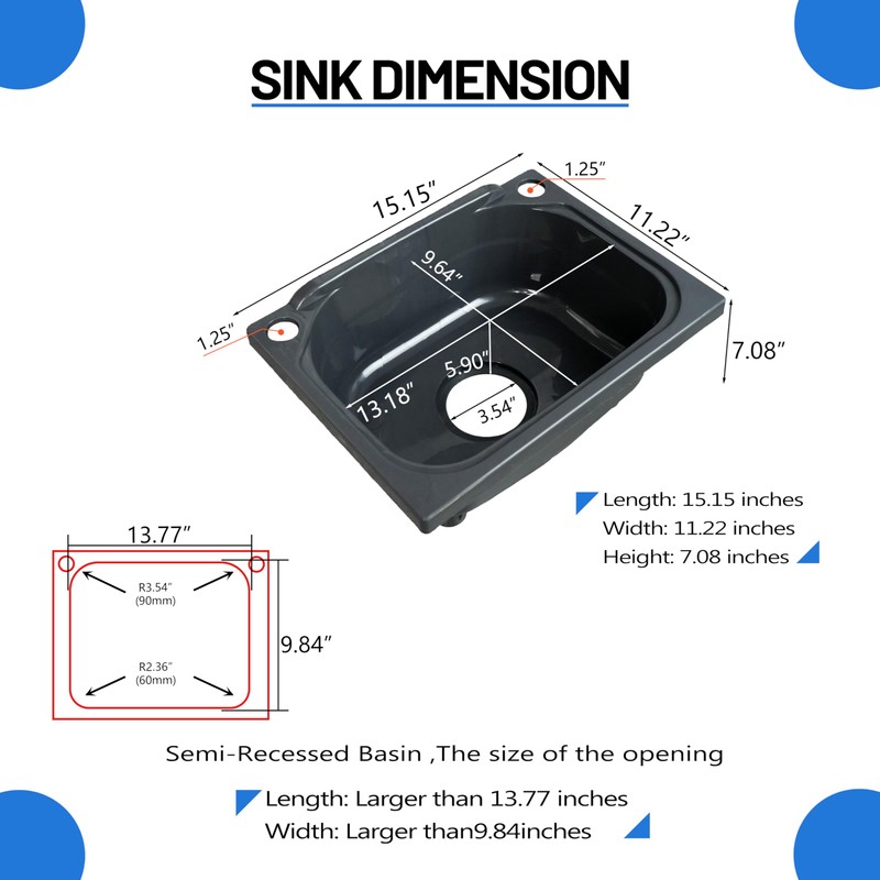 kitchen Single Bowl Utility Sink, Kitchen Wall-Mounted Sink 15.1 x