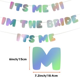 Pattivava Pre-Strung Iridescent Holographic Bachelorette Party Decorations No-DIY Its Me Hi I'm The Bride Its Me Banner Glitter Bachelorette Bridal Shower Hanging Garland Party Supplies Decor