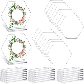 18 Pcs Acrylic Place Card Stands,Freestanding Acrylic Holder,Hexagonal Seat Signs,Display Stands With Base,Transparent Sign Holders,For Wedding,Party,Banquet Meeting