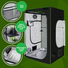 SereneLife Small Hydroponic Grow Tent Garden-48'' x 24'' x 60'' Indoor Plant Growing System w/Durable Reflective 600D Mylar,Observation Window-Includes Removable Floor Tray,Pole Shelf
