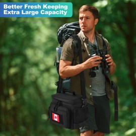 Insulated Tactical Lunch Bag for Men, Leakproof Durable Soft Cooler Bag with Adjustable Shoulder Strap,Lunch Cooler Box for Men Women Work Construction Beach Picnic Daytrip,12L,Black HaloFashion