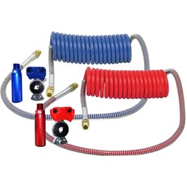 Red & Blue Coiled Air Hoses With Glad Hands & Aluminum Handles 15 ft 40 in lead