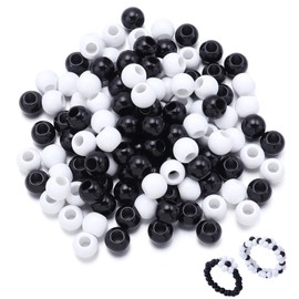 Canollo 200 Pieces Black and White Beads for Threading, Pony Beads, Beads for Bracelets, Craft Beads, Large Hole, Craft Beads for Threading, Bead Set for Jewellery, Bracelets, Necklaces, Crafts