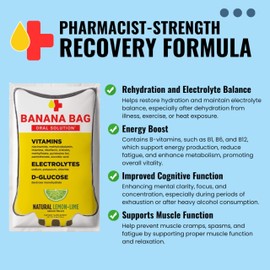 Banana Bag Oral Solution Packets – Natural Lemon Lime 15pk | A Refreshing Blend of Electrolytes, Vitamin C, and B-Complex for Daily Hydration and Energy | Perfect for Any Lifestyle.