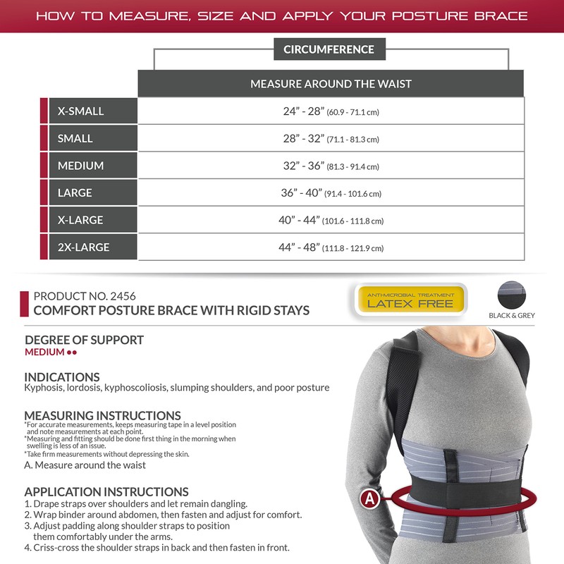 OTC Medical Posture Brace with Rigid Stays, Spinal Curve, Back
