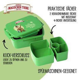 AWAVE The School of Magic Animals Lunch Box Children with Compartments rPET Green Henrietta Snack Box 1 L with Lid and 4 Compartments Dividers Leak-Proof Lunch Box for School Nursery Picnic Travel