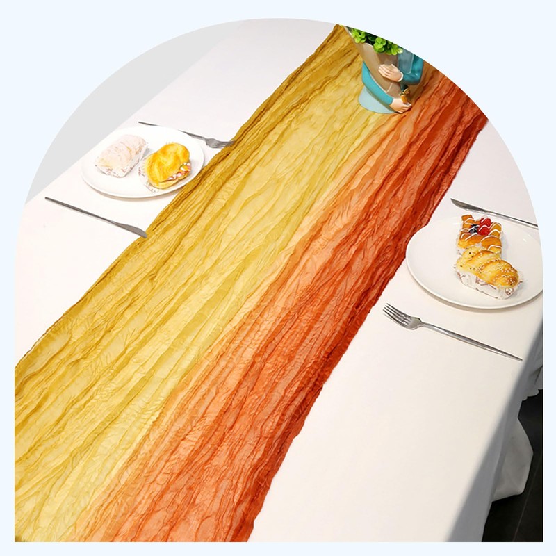 XJJDCB Cheesecloth Table Runner, Gradient-Yellow Orange Gauze Table Runner, Widely