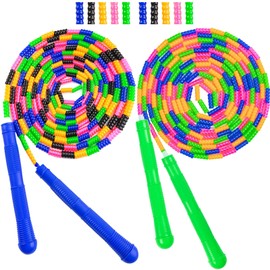 Beprezco Cuerda de saltar larga, cuerda de saltar doble holandesa de 16 pies, paquete de 2, cuerda de saltar para niños y adultos, cuerda segmentada con cuentas, azul y verde