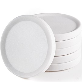 CHISELED ST DF SK White Marble Coasters Raised Edges- Designer Drink Coasters - Large Coasters for Coffee Table, Kitchen, Bar, Dinning - Generous 4" Wide Set of (6)