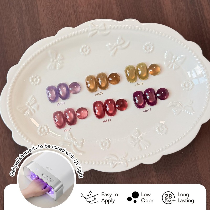 Glassy Cat Eye Gel Nail Polish Set 6 Colors, Latte