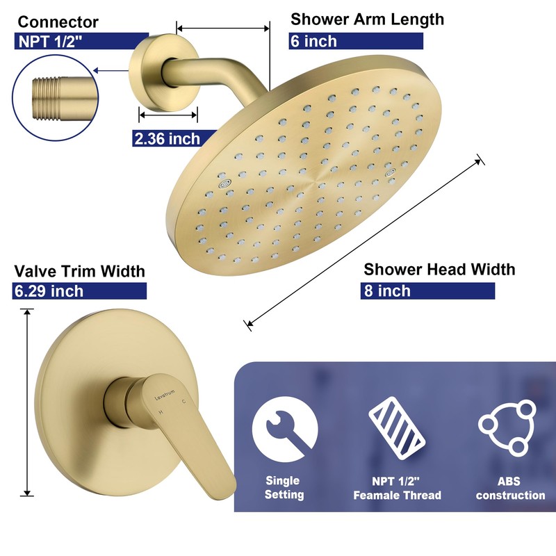 Lavatrum Brush Gold Shower Head and Handle Set Single Spray