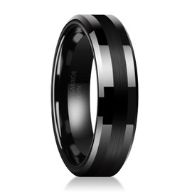 Fyrddyn Classic 8mm Tungsten Rings Black/Silver/Gold Matte Finish Grooved Center Comfort Fit Mens Women Wedding Band Christmas Gift (Black-6mm, 5)