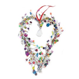 Fine Wire Heart with Beads and Sequins for Hanging 25 x 34 cm - Decorative Heart, Pearl Heart Wedding, Mother's Day, Love