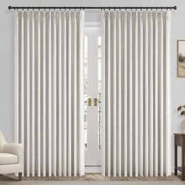 Topfinel Extral Wide Curtains, Pinch Pleated 100% Blackout Linen Luxury Drapery with Hooks for Patio Sliding Door Large Window Living Room Track System, 72" Wx102 L 2 Panel